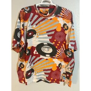 Akademiks Jeanius Level Products Vinyl Record All Over Print Shirt Mens 3XL Red